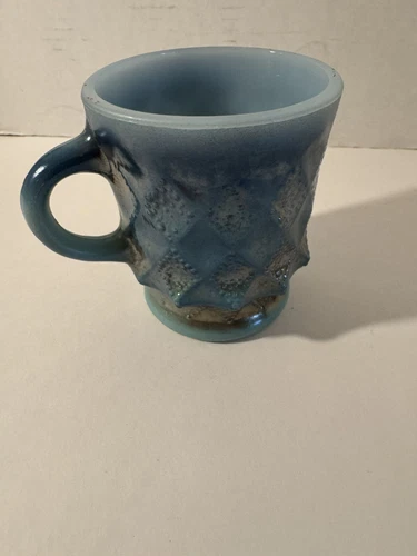 Vintage Anchor Hocking Fire King Blue Coffee Cup Mug Kimberly Diamond Pattern