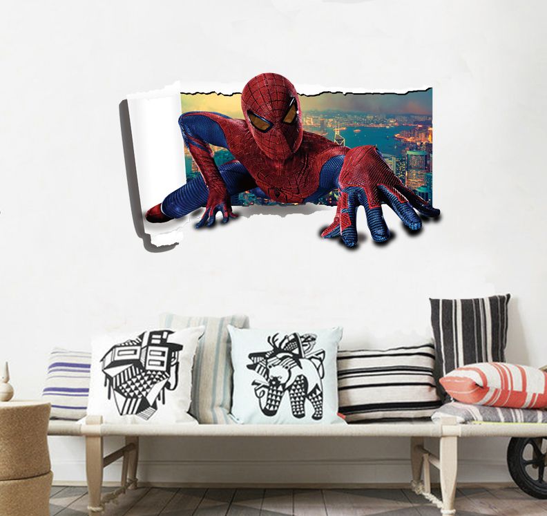3D Spider Man Wall Sticker Cartoon Wall Decal For Kids Home Decoration