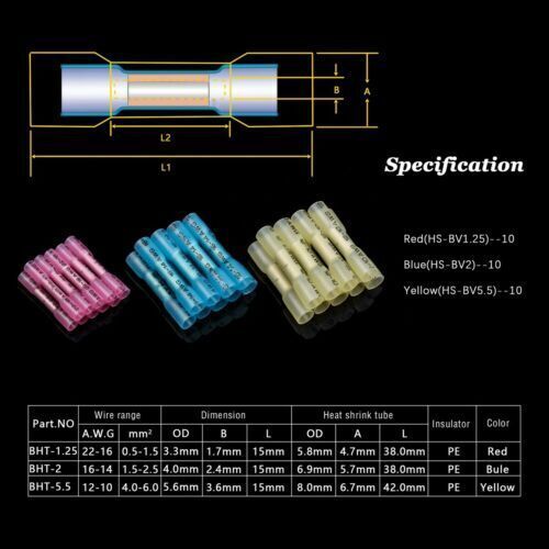 300Pcs Heat Shrink Wire Electrical Terminals Seal Connectors Waterproof Red - Bild 6 von 8