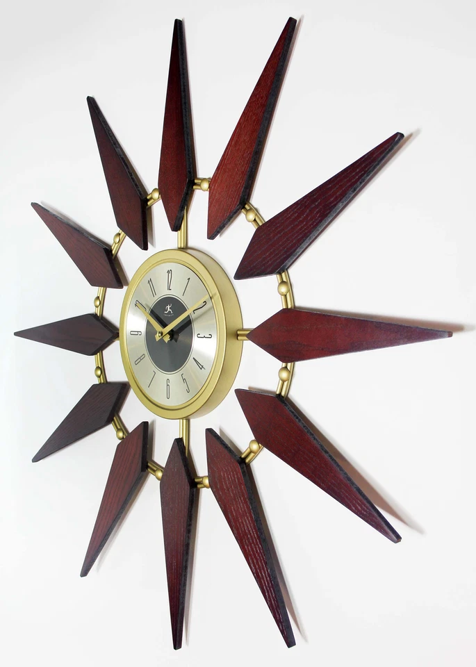 Retro 30 inch Mid-Century Gold Walnut Sunburst Wall Clock Vintage Home Office  - Image 2 of 4
