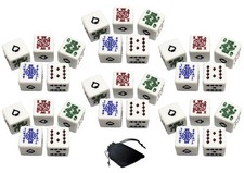 Lot of 30 16mm White Poker Dice D6 Spades Ace  Black Velvet Storage Pouch