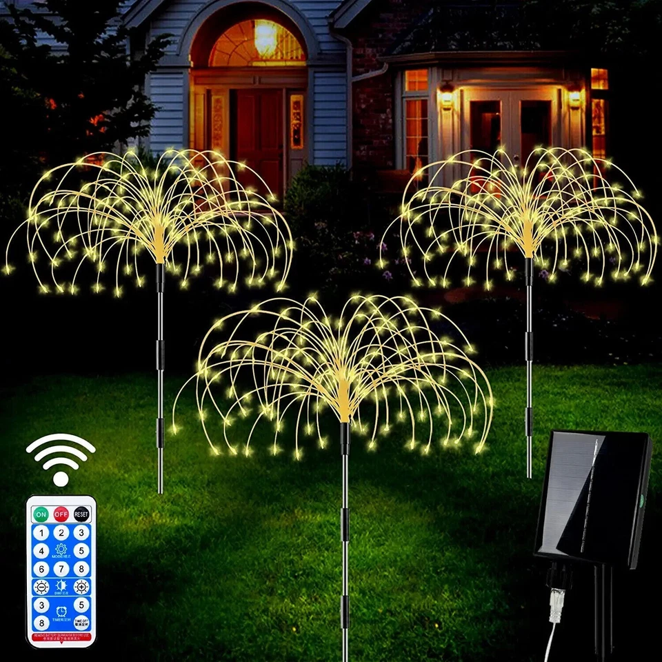 3 Pack Solar Fireworks Lights Outdoor Garden Party Xmas Fairy Wedding Lamp IP65 - Image 4 of 4