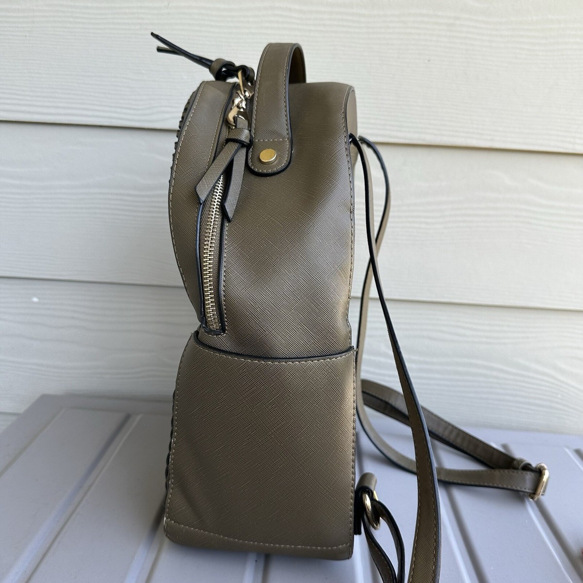 CALPAK Kaya Rounded Backpack Olive Green Calpak Kaya Faux Leather Round Backpack Army Green Pockets  main image 3