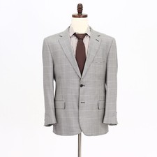 Jos. A. Bank 43R Beige Sport Coat Blazer Jacket Check 2B Silk