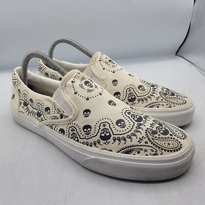 Vans Classic Slip On Skull Bandanna Mens 9 White Low Top  display picture 3