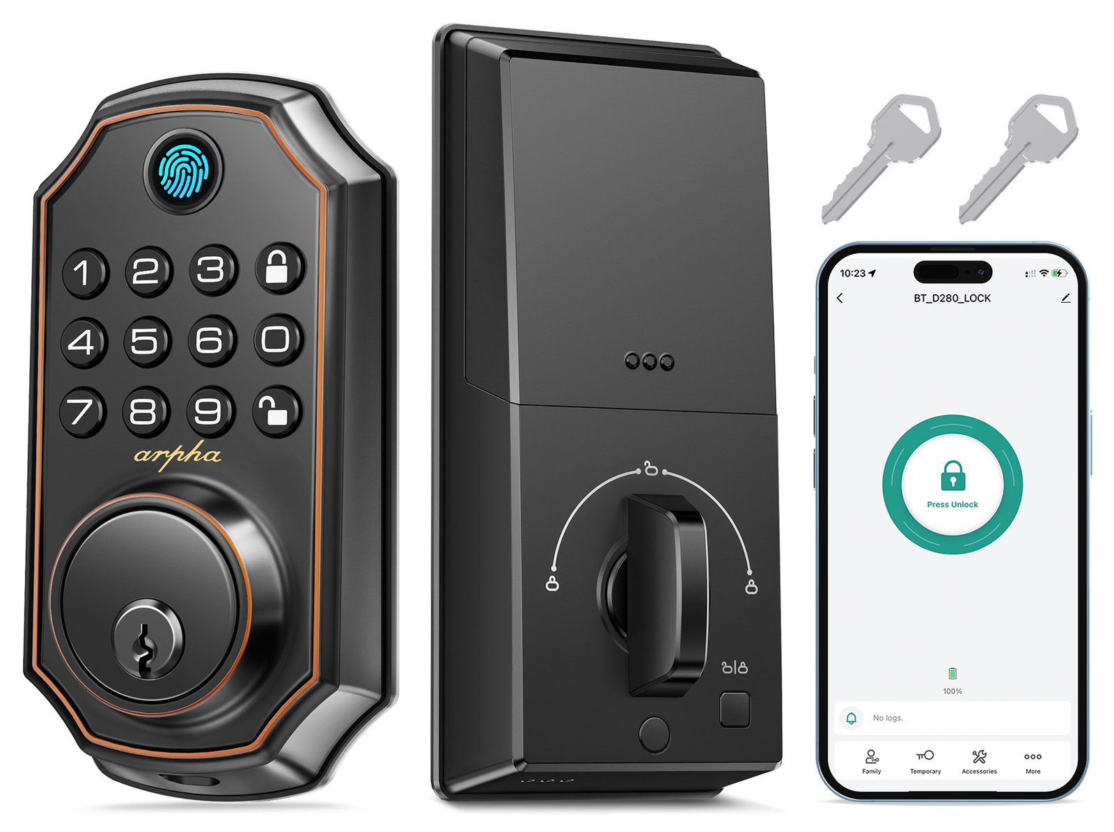 Smart Fingerprint Keyless Door Lock with Bluetooth App Control & Keypad Deadbolt