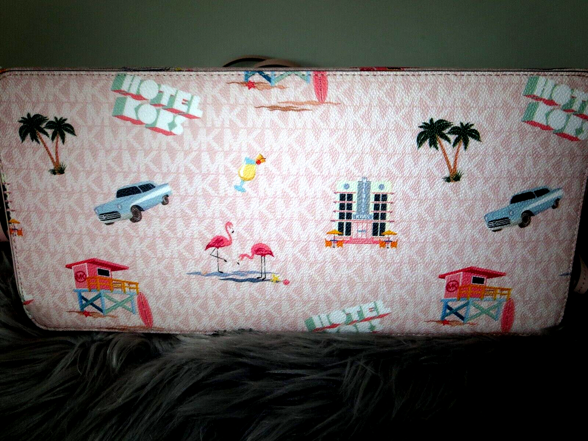 Michael Kors Light Pink Flamingo & Beach Print Mini Backpack MICHAEL KORS GILLY PINK MIAMI BEACH FLAMINGO LARGE TRAVEL  main image 2