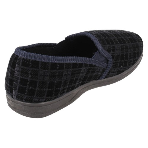 Rosebank Jack Herren Slipper Slip On Velours Twin Gusset Schwarz Navy - 第 18/22 張圖片