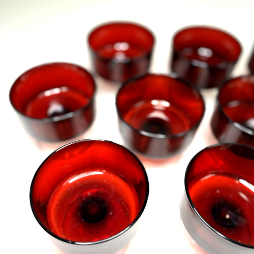 Set of 10 Vtg Footed Luminarc Ruby Red Sherbet Dessert Coupe Glasses From France - Picture 2 of 13