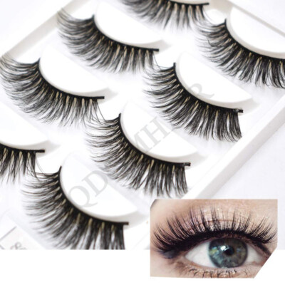 3D False Mink Eyelashes Natural Long Thick Makeup Full Volume Fake Lashes 5 Pair