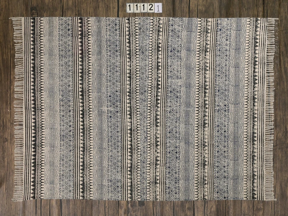 Cotton Printed Rugs, Indian Dhurrie, Organic vegetable dye, Handmade - Image 4 of 4