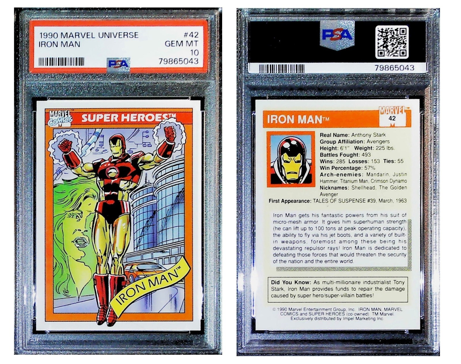 PSA 10 💎Gem💎 Mint ⭐️ IRON MAN #42 ⭐️ 1990 Impel Marvel Universe ⭐️Just Graded!
