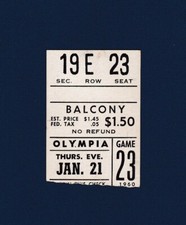 Redwings vs Bruins 1960 hockey ticket stub -  Norm Ullman 3-goal Hat Trick