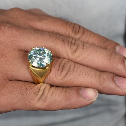 19 Ct Certified Treated Blue Diamond Solitaire Cocktail Men's Ring In 925 Silver - Picture 5 of 8