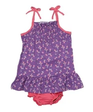 Purple & Pink Floral Shoulder-Tie Dress & Bloomers Set 12M Brand New