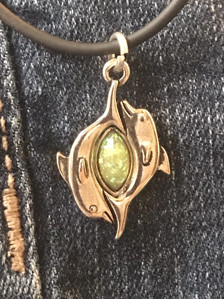 Collar Colgante Doble Plata Delfín/Ópalo * Amante de los Delfines* Regalo * Foto 4 de 4