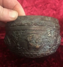 STUNNING 19th.c Mandalay Copper Buddhist Holy Water Blessing Bowl Handmade