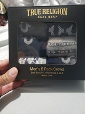 True Religion Men's 6 Pack Crew Socks Sock Size 10-13 / Shoe Size 8-12.5