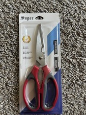 Super Stainless Steel Multi Functional Kitchen Shears Serrated Blade Red Gray
