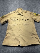 Vintage US Army Khaki Short Sleeve Shirt Staff Sergeant Patches Korean war era