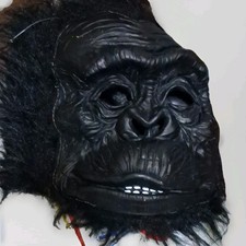 gorilla Black Full Mask with Hair Halloween Costume for Adult Unisex One Size