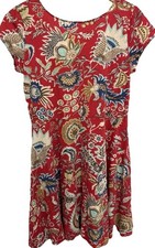 Chaps Women  s Red Floral Dress Size Large Fit Flare Short Sleeve