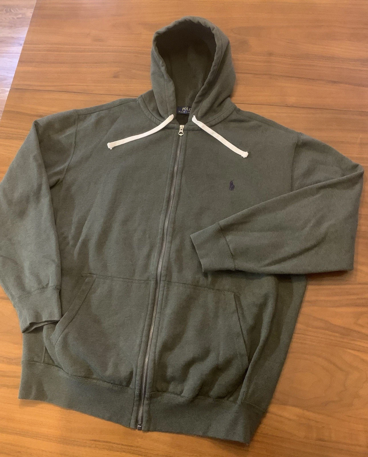 Polo Ralph Lauren Full Zip Hoodie Mens XL Tall Green Waffle Thermal Double Knit