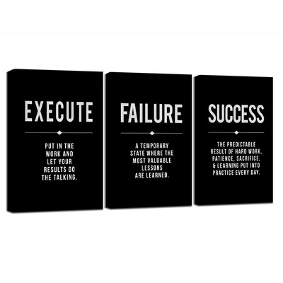 Framed Canvas Wall Art Success Quote For Office, Black Large Positive Motivat...
