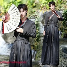 Hanfu Men Chinese Black Carnival Halloween Cosplay Costume Swordsman Scholar