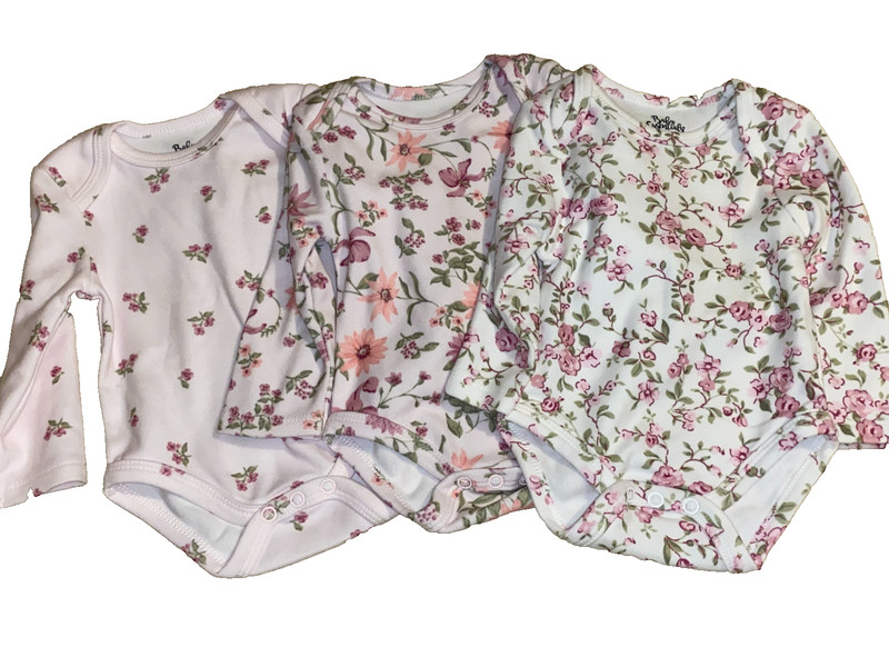 JC !WOW! BABY ESSENTIALS 3M 0-3M Floral Set of 3 COZY Long Sleeve bodysuits
