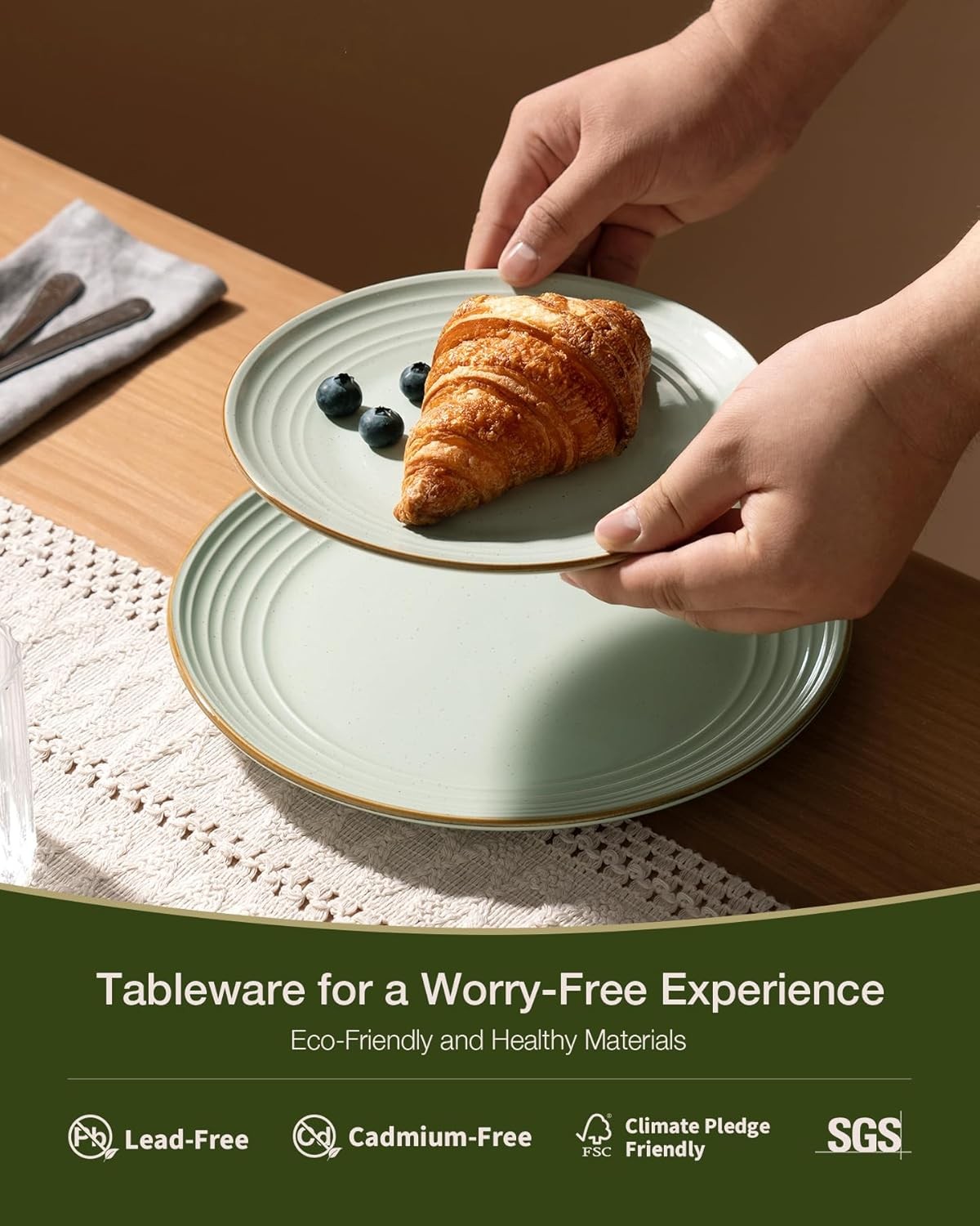 Famiware Jupiter Dinnerware Set, Plates and Bowls 4-Set(12pcs), Light Green 