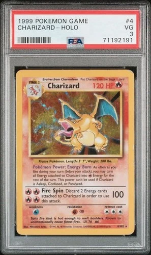 1999 POKEMON GAME #4 CHARIZARD-HOLO BASE SET PSA 3