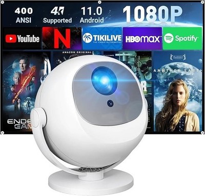 Smart Projektor 4K Unterstützung Mini Tragbarer Projektor mit 360° Drehbar mit Wifi