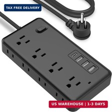 10Ft Extension Cord with Multiple Outlets,Flat Plug Power Strip Surge Protector