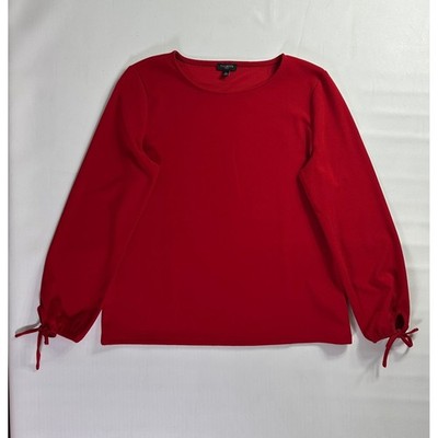 Talbots Medium Petites Red Long Sleeve Tie Cuff Crew Neck Top Womens Size MP