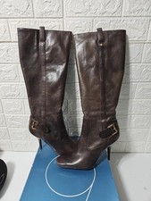 NINE WEST knee high side zip stiletto tall dark brown boots women's wide calf 9M