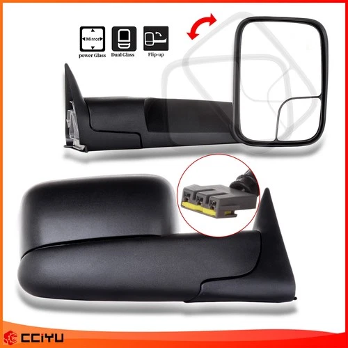 Power Side Mirrors Brackets Tow Manual Flipup For 94-97 Ram 1500 2500 3500 Pair