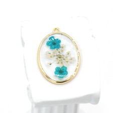 C 8PCS Gold Tone Dried Flower Resin Oval Charm Queen Anne's Daffodil GYX3008