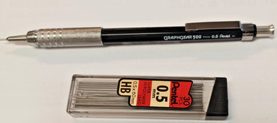 Pentel GraphGear 500 Mechanical Pencil 0.5mm Metallic Grip HB Lead Holder