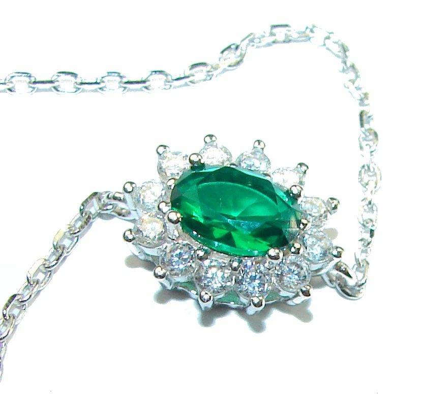 Pulsera de Diópsido Cromo Plata de Ley 925 Artesanal Piedras Preciosas Ovaladas Verdes Foto 2 de 4