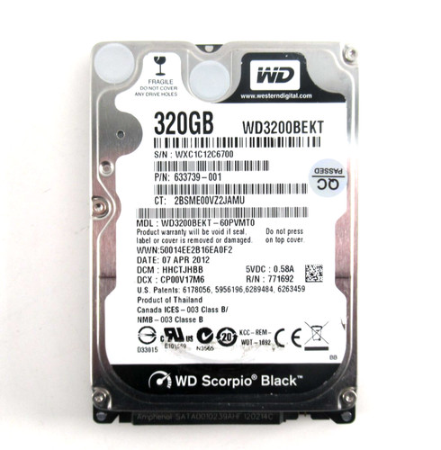 320GB SATA 2,5" 9,5mm 7200RPM 3Gb/s 16MB HDD - 633739-001 / WD3200BEKT-60PVMT0
