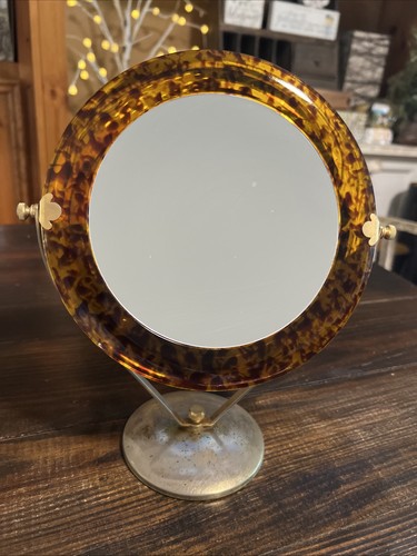 Vintage Tortoiseshell Gold Vanity Mirror – Hollywood Regency Style – Double Side