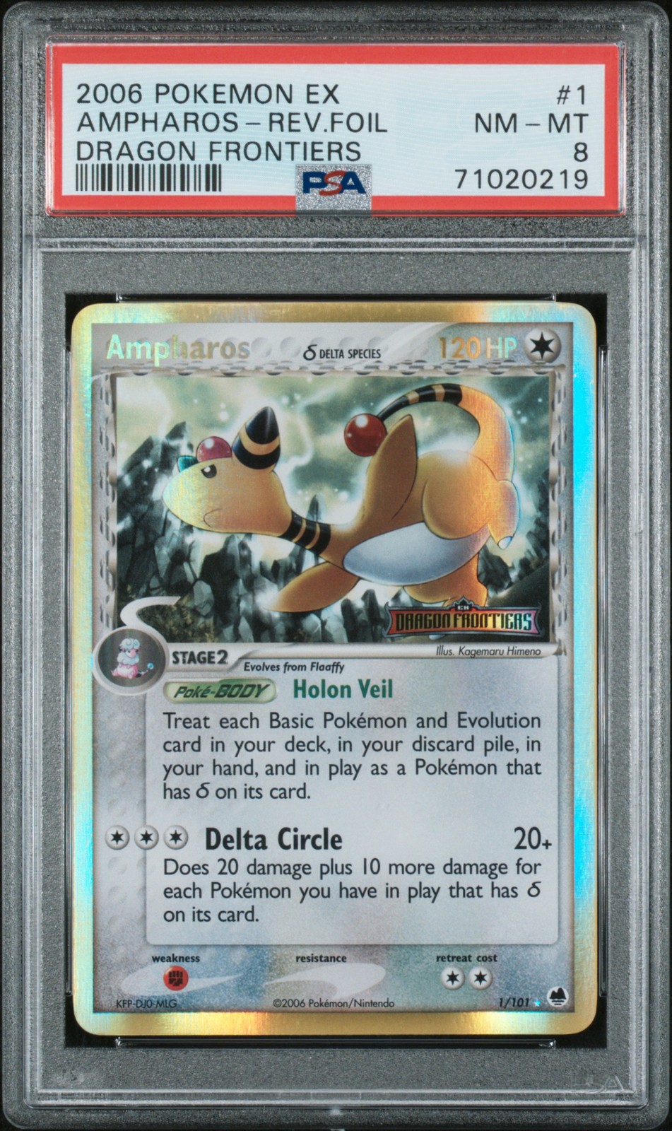 AMPHAROS REVERSE HOLO 1/101 DRAGON FRONTIERS POKEMON PSA 8