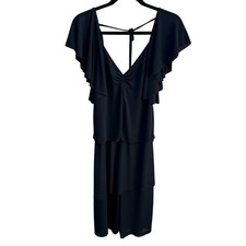 Vicky Val re Vintage Black Ruffle Tiered Skirt Back Tie Low Scoop Back Dress S