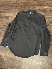 Calvin Klein Non-Iron Slim Fit Black Cotton Dress Shirt 16 34/35 Solid