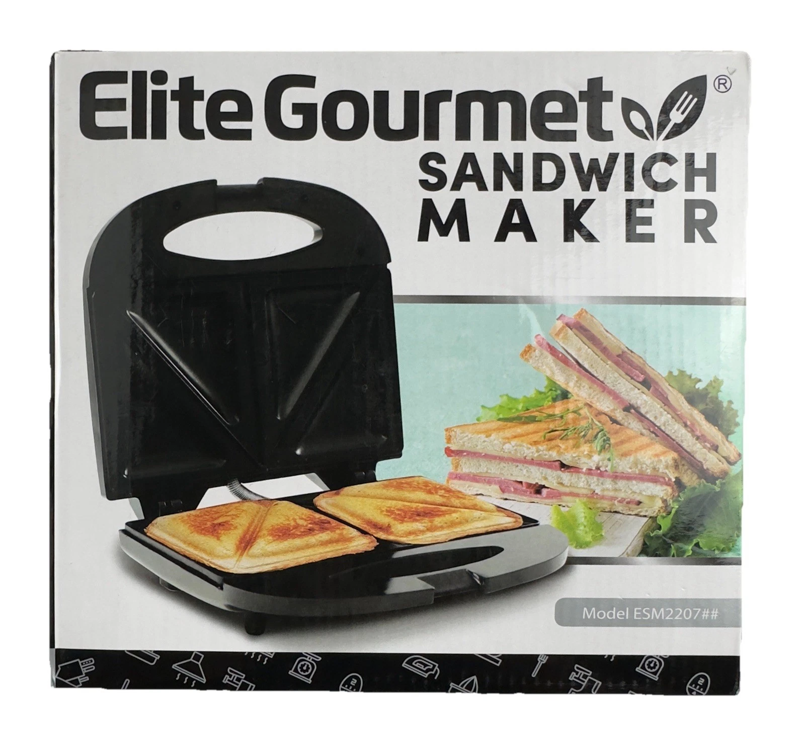 Elite Gourmet Sandwich Maker Panini Machine ESM2207 Non-Stick, Black NEW