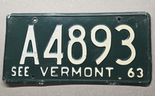 1963 VERMONT "PASSENGER" LICENSE PLATE (A4893)