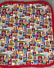 Small Handmade Baby Quilt Red Teddy Bears ABCs 40  x 47  Infant Blanket
