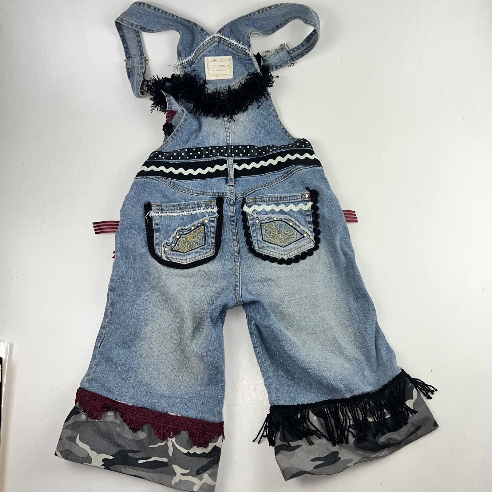 Ecko Red Patchwork Overall Shorts Boho Appliqué T… - image 2