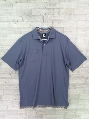 Men's Footjoy Shirt Golf Polo Performance Floral Print Blue Sz Medium M Foot Joy